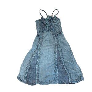Vintage Fairy Grunge Corset Dress Boho Lace Up OS Blue Renaissance Whimsigoth